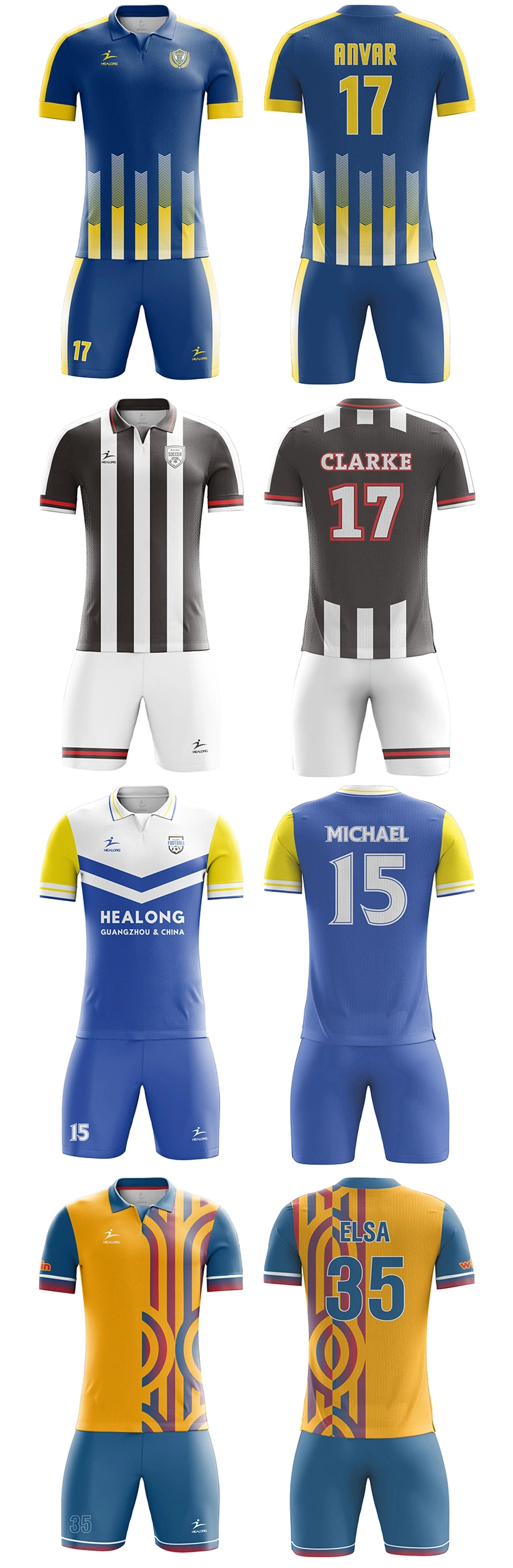 Healong Hot Sale Soccer Suit Soccer Jersey Sublimation Football Jersey School Team Soccer Uniforms