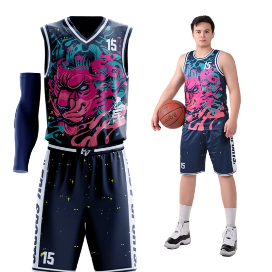 Uniformes de baloncesto personalizados para hombre, juego de baloncesto impreso por sublimación de alta calidad