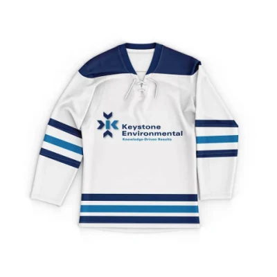 Uniforme deportivo bordado de tela cruzada de encargo de los trastos de la raya de la sublimación del hockey sobre hielo cosido